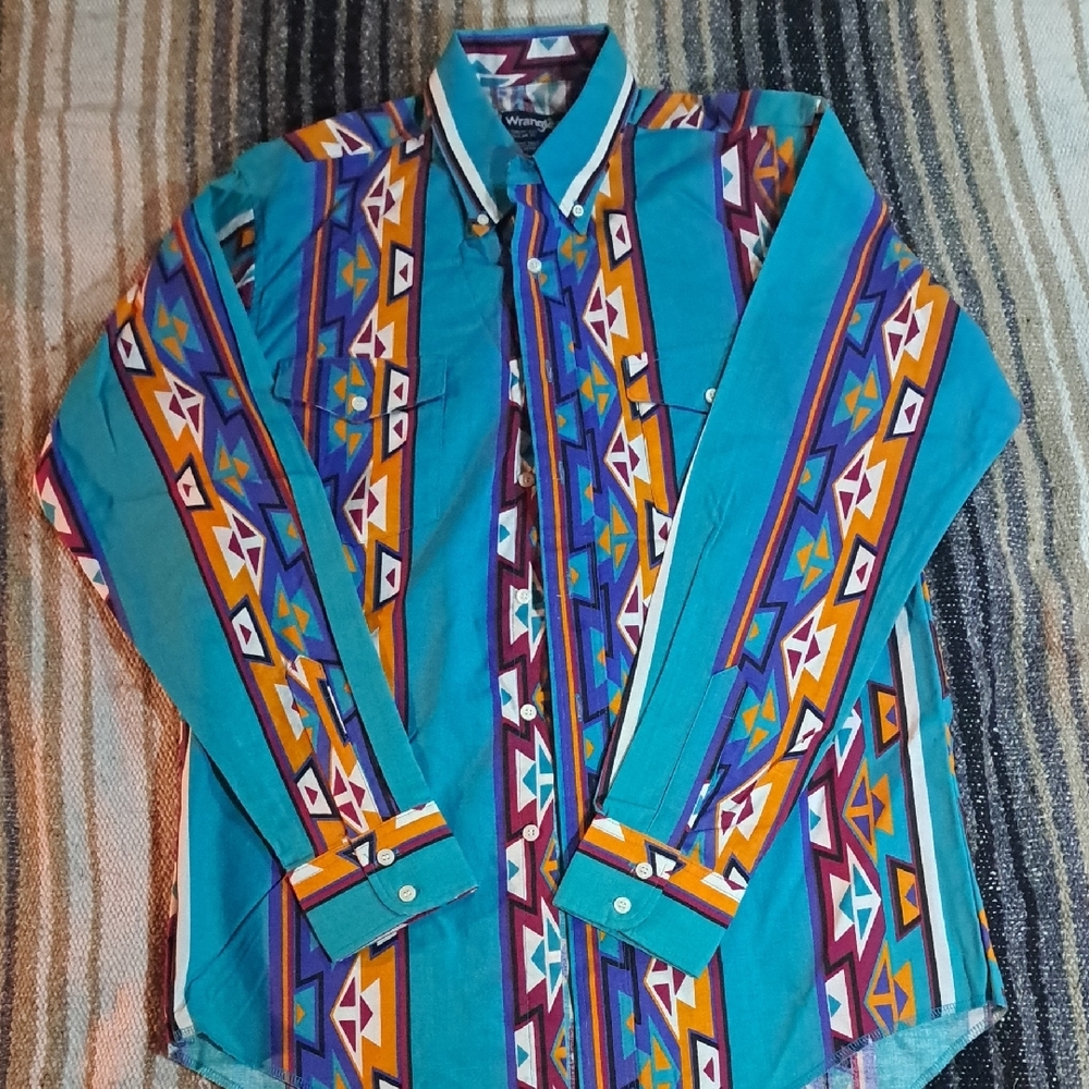 Vintage Wrangler Aztec Print Shirt - Teal and Orange
